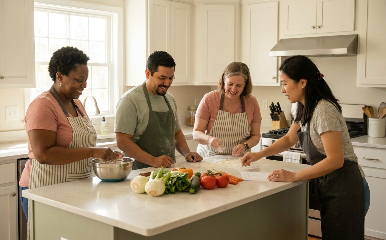 Illustration: cooking class in the day program kitchen